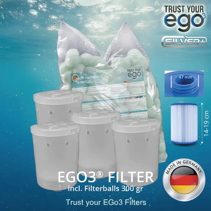 SADA 2LW = GROB závit (46-47mm = 1 1/2" SAE palce) NÍZKÝ filtr pro Balearis, Superior Wellness, Platinum Spas včetně 10 plniv filterballs